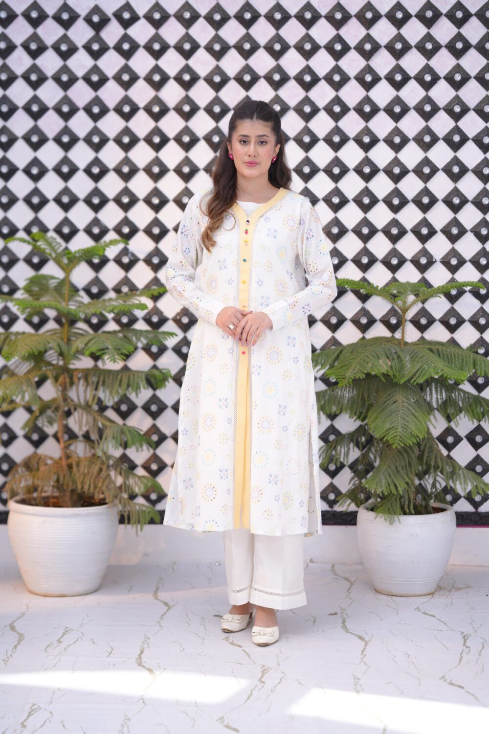 cotton embroidered long shirt with hand paint