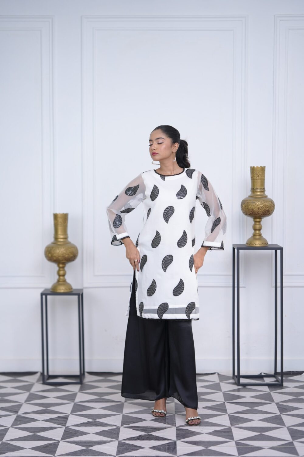 cotton embroidered long shirt with hand paint